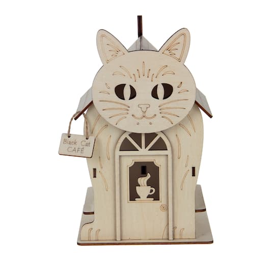 Michaels, 7.5" Black Cat Café DIY LED Wood Décor by Make Market® – Category: DIY Wood & Ceramic Crafts
